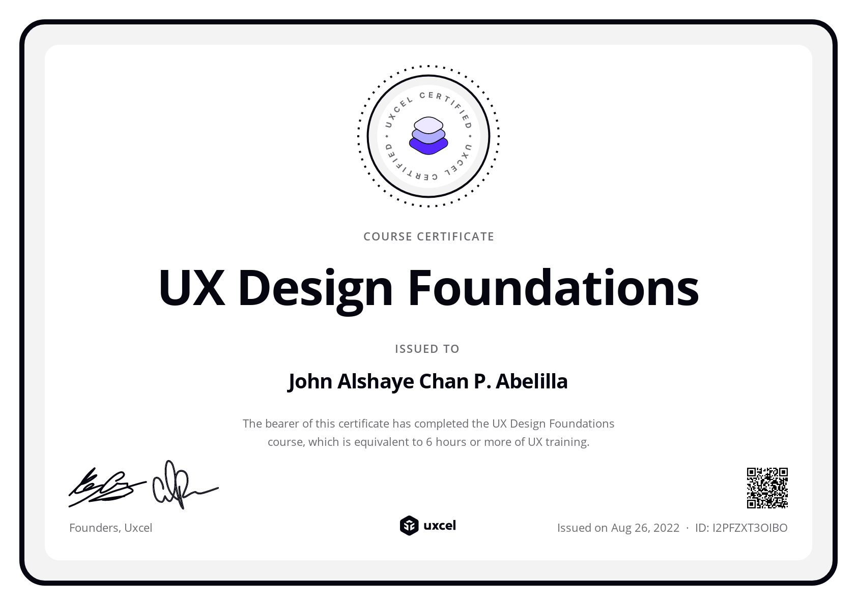 John Alshaye Chan Abelilla's certificate